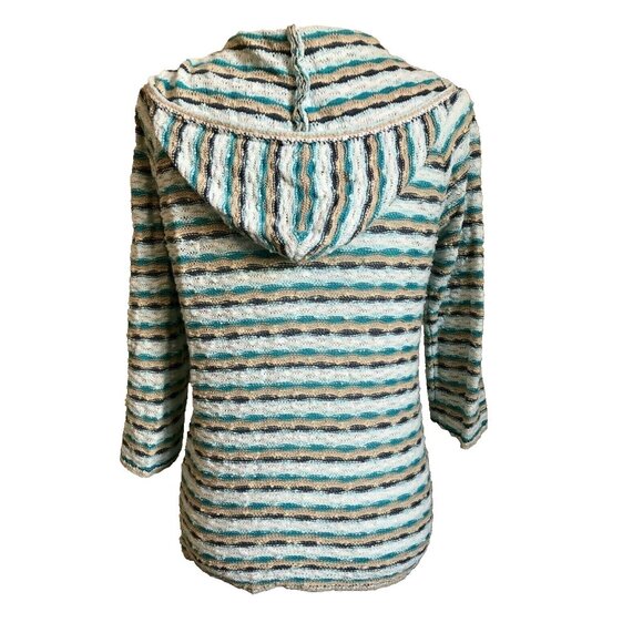 J JILL Full Zip Hoodie Jacket Sweater Cardigan Size Small Blue White Tan Striped - Picture 4 of 6